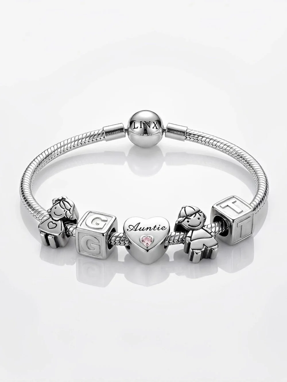 Linx Snake Chain Bracelet With Personalized Auntie Themed Charms